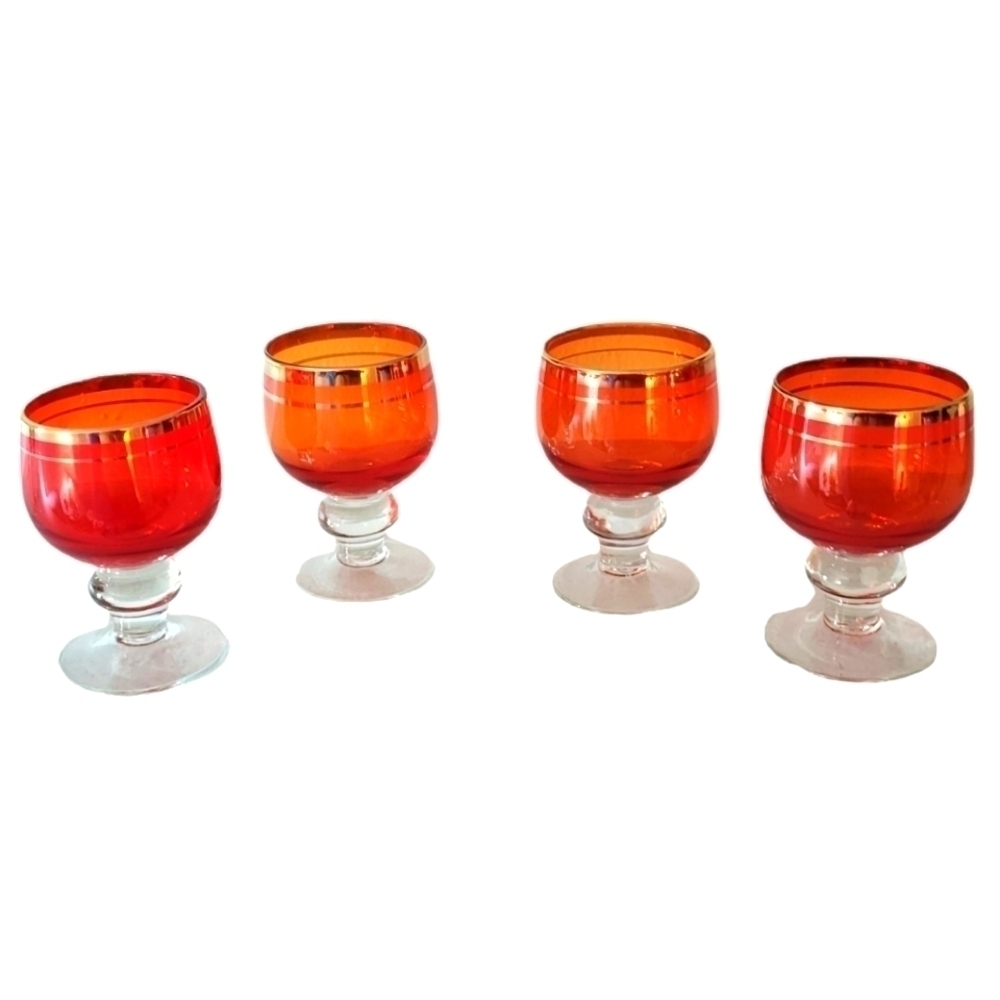 4 mini red goblets, retro barware vibe